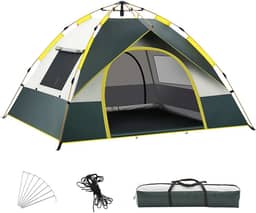 Barraca de camping Dome para 3-4 pessoas Barraca de instalação rápida ao ar livre à prova de vento e à prova de chuva Abrigo de proteção ultravioleta com 2 portas e 2 janelas para acampamento ao ar