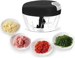 Processador Manual de Alimentos, 500ml, Lâminas Triplas em Aço Inox - Picar, Cortar, Triturar e Misturar Cebola, Ervas, Frutas, Verduras