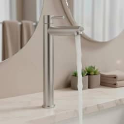 Torneira Para Banheiro De Mesa Bica Alta 1/4 De Volta Aço Inox 304 Elegance Beltempo (Aço Escovado)