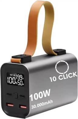 Power Bank 100W 30000mAh Para Starlink Mini Celulares Notebooks Drones Caixa de Som e Equipamentos Potentes Bateria Carregador Portátil Turbo Carga Rápida Externa Energia Alta Potência Tipo-C 10CLICK®