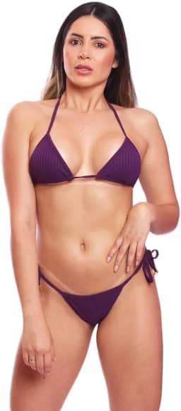 Biquini Cortininha de Amarra Mulher Praia Marquinha Canelado