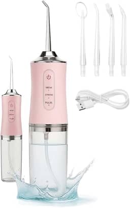 Irrigador Bucal Elétrico Recarregável Portátil para Limpeza Profunda | Irrigador Oral Jato d'Água para Gengiva e Dentes | Limpador de Dentes Profissional Supersônico com 3 Modos (rosa)