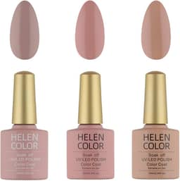 HELEN COLOR Kit 3 Esmaltes em Gel UV/LED 10ml Cada Frasco Secagem Rápida Alta Durabilidade Acabamento Brilhante (Nude)