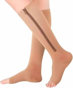 Meia 3/4 De Média Compressão Com Zíper 20-30 mmhg Sem Ponteira Unissex Para Tratamento Pernas Inchadas Varizes Trombose Edemas Dores