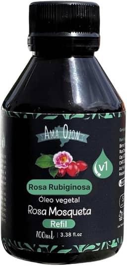 Óleo Vegetal de Rosa Mosqueta Tipo Rubiginosa Pura Prensado a Frio da Primeira Prensa Efeito Clareador de Mancha Axíla e Virilha Vegetal Atnua estrias queloides cicatrizes e rugas e linhas de expressão Refil 100ml