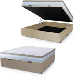 Cama Box Baú Casal Colchão Com Molas Ensacadas 138x188x63cm Dunas Branco/Bege Hellen