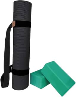 Kit Yoga | Tapete Yoga Mat Pilates Exercícios Academia PVC 200x60cm + 2x Blocos de EVA + Alça de Transporte