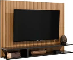 Painel Para TV Até 50 Polegadas Quarto/Sala Com Nichos E Prateleiras Suspenso - Quality Móveis (Ripado/Preto)