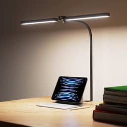 Luminária LED de Mesa para Escritório, 64cm, Luz Dupla, 3000K-6000K, 24W Alimentação USB, 10 Níveis de Brilho, Proteção Ocular, Preta
