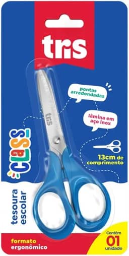 Tesoura Escolar Class - 13Cm - Azul - Cart C/1 Un - Tris