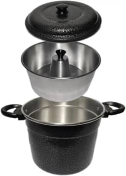 Kit Forma Pudim Banho Maria e Panela de Alumínio Preta Craqueada