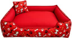 Caminha Pet Luxo com Fundo Impermeável – Cama Macia para Cachorro e Gato com Zíper Removível(Vermelho,GG - 70X60)