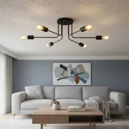 Luminária de Teto Sputnik 6 Braços "L" Lustre Sala Quarto Cozinha Area Gourmet Hall Sala (PRETO)