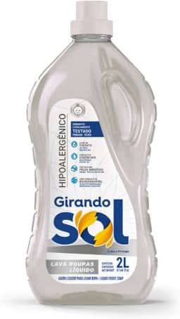 Lava Roupas Líquido Hipoalergênico Girando Sol 2L, Sabão Líquido Lava Roupa Para Peles Sensíveis (Embalagem pode variar)
