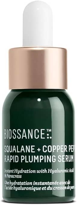 Biossance Squalane + peptídeo de cobre Sérum de preenchimento rápido. Soro facial poderosamente hidratante que instantaneamente enche e firma com peptídeos de cobre que aumentam o colágeno, (11,3 g) -