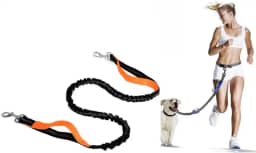 Guia Coleira Cinto Mãos Livres Elástica Para Cintura Cachorro Pet Cão Caes Corrida Passeio Caminhada Ajustável (Preto com laranja)