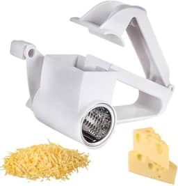 Ralador Manual de Queijo Premium, Aço Inox, 14cm, com Manivela Giratória, Design Ergonômico, para Queijos Duros, Chocolate e Nozes