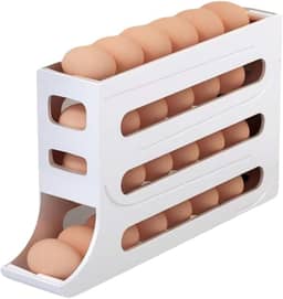 Organizador de Ovos para Geladeira com Dispensador Automático - Suporte Rolante de 4 Camadas para 28 Ovos - Economia de Espaço e Organização Perfeita na Cozinha