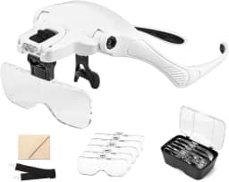 Lupa de Cabeça, com 2 LEDs e 5 Lentes de Aumento, Óculos, Profissional Óculos Leitura, Lupa de Aumento para Leitura