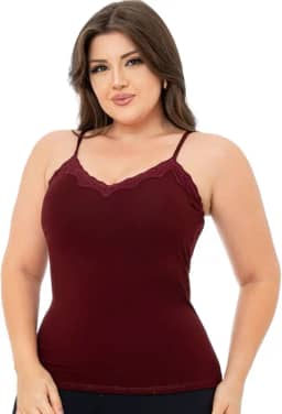 Regata Blusinha Feminina de Alça Fina com Bojo e Detalhe em Renda