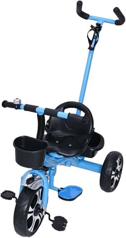 Zippy Toys Triciclo Infantil Com Apoiador, Feito de Plástico e Aço Carbono. Possui Apoiador Removível, Duas Cestas e o Apoio Para os Pés. Crianças Até 25kg (Azul)