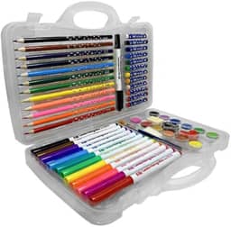 Kit Artístico Infantil com 54 Peças – Maleta de Pintura Escolar com Giz de Cera, Canetinhas, Lápis e Acessórios – Ideal para Crianças e Jovens