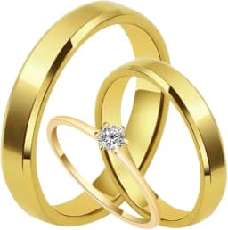Par de Alianças Casamento Chanfradas 4mm Tungstênio Banhado a Ouro 18k Noivado Casal Aliança Ouro