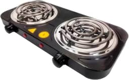 Fogareiro Elétrico Portátil 2 Bocas 2000W 220V – Fogão Cooktop de Mesa para Camping, Viagem e Uso Doméstico (Preto)