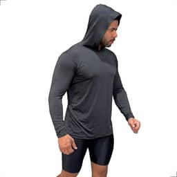 Camisa Térmica Masculina COM CAPUZ Proteção Uv50+ Unissex Para Trabalhadores Cinza G