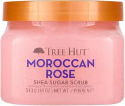 Tree Hut Moroccan Rose Shea Sugar Scrub | Esfoliante corporal que remove a pele seca e morta para uma sensação macia e hidratada | Cuidados nutritivos essenciais para o corpo | 532 ml.