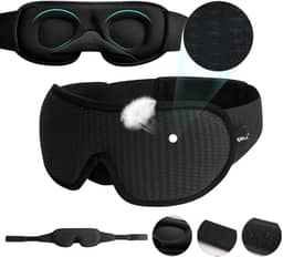 Máscara De Dormir 3D Acolchoada Tapa Olhos Bloqueia 100% A Luz Com Alça Ajustável Sono Profundo Rejuvenescedor Para Insônia Enxaqueca Viagens Na Cor Preta
