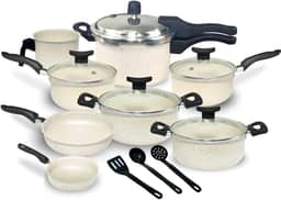 Jogo de Panelas Antiaderente, 11 Peças com Panela de Pressão 2.5L (Granito)