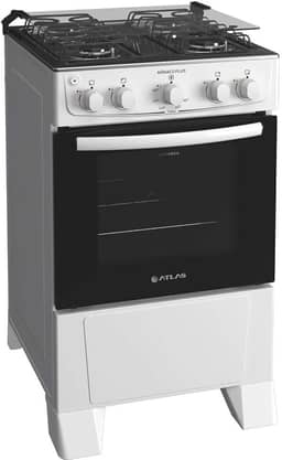 Fogão 4 bocas Atlas Mônaco Plus Branco Mesa inox e acendimento automático