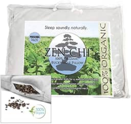 ZEN CHI Travesseiro de trigo sarraceno - Tamanho padrão orgânico (35,5 x 50) com tecnologia de resfriamento natural - Capa de algodão - Travesseiro confortável pessoal tem efeito refrescante natural,