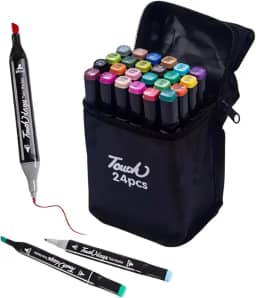 Kit 24 Canetas Marcadoras Touch Ponta Dupla Profissional para Desenho, Lettering, Bullet Journal, Arte, Colorir, Com Bolsa Organizadora