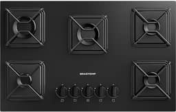 Brastemp Cooktop, Preto, 5 Bocas, Gás, GLP/GN, Chama Simmer, Mesa de Vidro, Ferro Aramado, 73x46x8,6 cm, Superautomático
