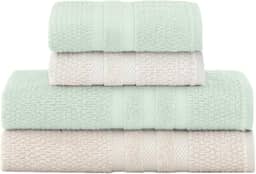 Jogo De Banho Buddemeyer Vanilla Extra Soft 100% Algodão Toalha Alta Absorção Macia Grande 4 Peças - Banho e Rosto - Presente (Verde Bege 1084/1184)