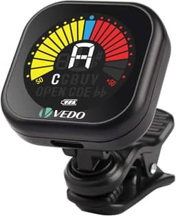 VEDO Afinador Recarregável para Violão, Guitarra, Baixo e Ukulele - Display LCD de Alta Precisão, Sintonizador Cromático Clip-On com Bateria de Longa Duração e Cabo USB Tipo-C