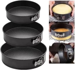 Conjunto de 3 Formas para Bolo, tortas com Fundo Removível Redonda Antiaderente teflon