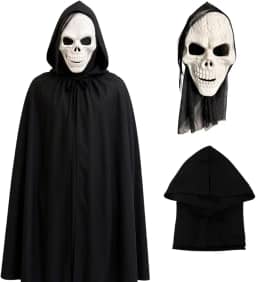 Fantasia Caveira Assustadora Halloween Máscara + Capa Preta