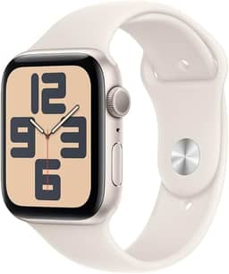 Apple Watch SE GPS • Caixa estelar de alumínio – 44 mm • Pulseira esportiva estelar – M/G