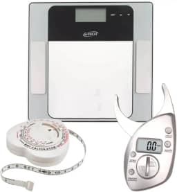 Kit Balança Digital Bioimpedância para Peso Corporal, Fita Antropométrica Incluída com índice IMC, Adipômetro Digital, Avalição Corporal