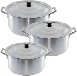 Jogo de Caldeirão Feijoada Kit 3 Jogos Hotel Restaurante Jogo de Panelas Caçarolas 26°cm 28°cm 30°cm