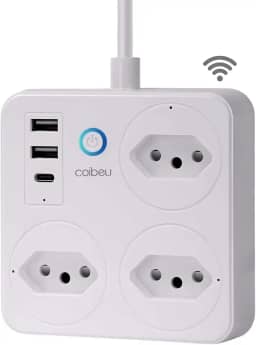 Filtro de Linha Branco Tomada Inteligente Tomada Wifi Extensão Inteligente Wifi Extensão Régua de Energia 3 Tomadas 2 Usb 1 Usb-C Controle pelo Celular