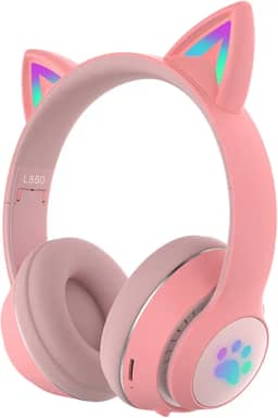 Fone de Ouvido Orelha de Gato com Iluminação LED, Headset Bluetooth 5.0 para Jogos/Músicas Estéreo, Fone Sem Fio de Gatinho com Microfone Embutido para Meninas