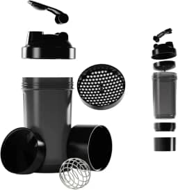 Coqueteleira Shaker Academia Compartimento Suplementos Divisórias 500ml (Preta)