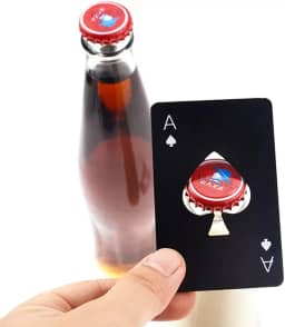 ABRIDOR DE GARRAFA FORMATO CARTA DE BARALHO AÇO INOX PRETO •DESTAQUE• •
