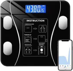 Balança Digital Inteligente com Bioimpedância e Bluetooth, App iOS/Android com Análise Corporal, 180 kg (Preto)