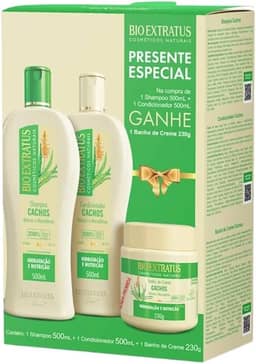 Kit Promocional Bio Extratus Cachos (Shampoo e Condicionador 500ml) Presente espcial Banho de Creme 230g