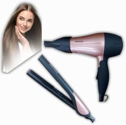 Kit Secador de Cabelo 1200W Preto e Chapinha Rosa Bivolt 50W, 2 Velocidades e 2 Temperaturas, Design Ergonômico